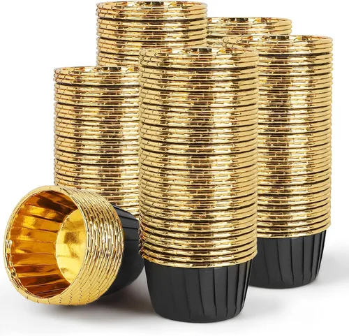 Vista 15 de EUSOAR Revestimientos dorados para cupcakes, 100 moldes de aluminio desechables de 3.5 onzas, tazas de aluminio para hornear, forros de aluminio