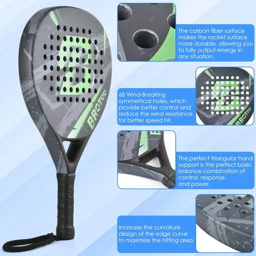 Vista 3 de BROTOU Padel Tennis Racket Carbon Fiber Surface with EVA Memory Foam Core with Carry Bag