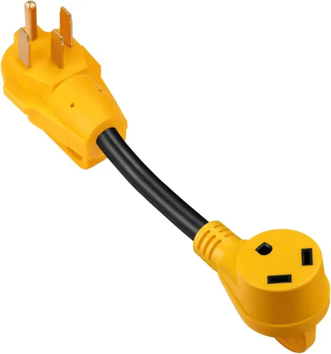 Adaptador RV de 50 amperios a 30 amperios, resistente, duradero y más seguro con un agarre más fácil