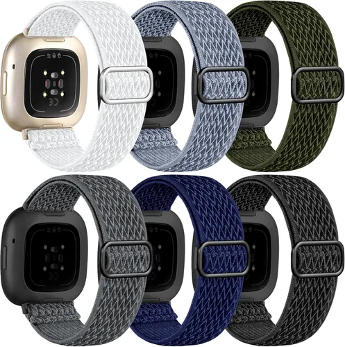 Vista 12 de Ouwegaga Banda elástica compatible con Fitbit Versa 4 bandas/Sense 2/Sense/Versa 3 bandas para mujeres y hombres, correa deportiva ajustable