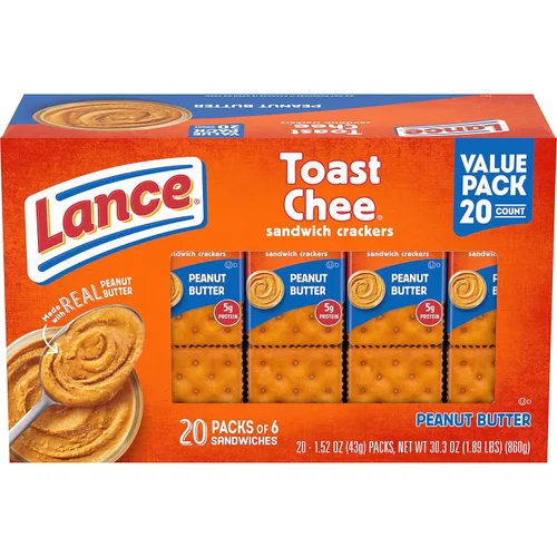 Lance Galletas sándwich, mantequilla de maní ToastChee, 20 paquetes envueltos individualmente, 6 sándwiches cada uno (paquete de 6)