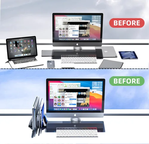 Vista 5 de Soporte vertical para laptop, de plástico, ajustable, para computadora de escritorio, ahorro de espacio, 5 en 1, para todos los MacBook Pro Air