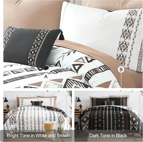 Vista 6 de Geniospin Juego de edredón tamaño matrimonial de 7 piezas - Juego de ropa de cama en una bolsa, cómodos juegos de ropa de cama occidentales