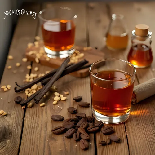 Vista 4 de McCall’s Candles Vanilla Bourbon Vela perfumada de 26 onzas Hecha en EE. UU. Frasco rústico vintage con asa de transporte Fragancia cálida