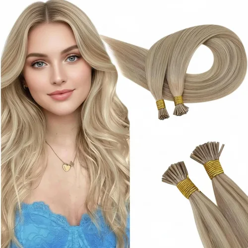 Vista 44 de RUNATURE Extensiones de cabello humano con punta en U, color marrón ceniza a rubio platino