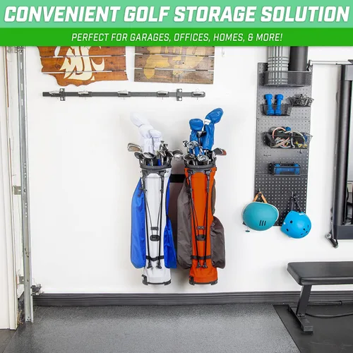 Vista 2 de GoSports Estante de almacenamiento de bolsas de golf montado en la pared - Capacidad para 2 bolsas de golf