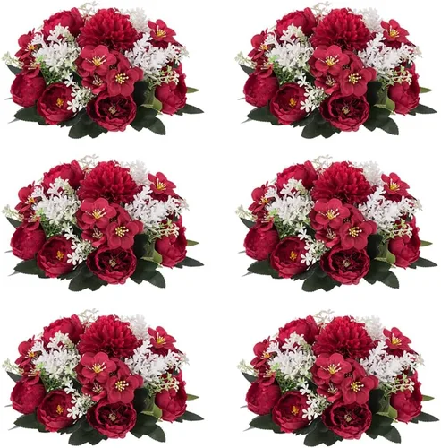 Vista 11 de Bolas de flores artificiales para centros de mesa: 2 piezas de rosas rojas para centros de mesa, arreglos florales, centro de mesa para bodas