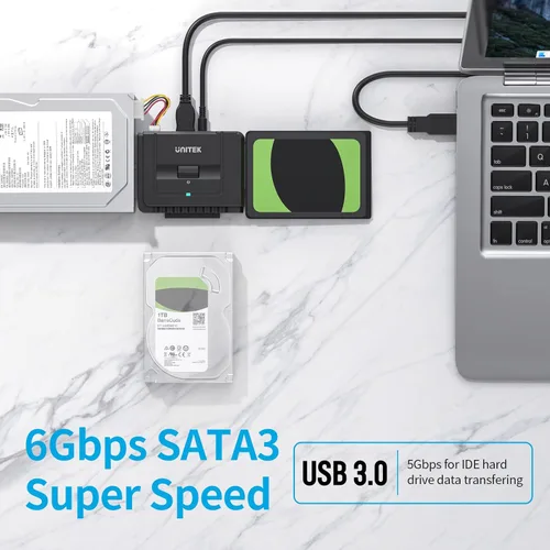 Vista 4 de Unitek Kit Convertidor Adaptador de Disco Duro Externo USB 3.0 a IDE y SATA para disco duro universal 2.5/3.5 HDD/SSD, función de respaldo de un USB