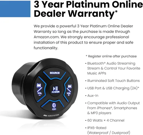 Vista 7 de BOSS Audio Systems MGR250B Receptor de Radio de Medidor Marino Bluetooth, Amplificador Incorporado, Clasificación IPX6, Puerto USB + Carga USB