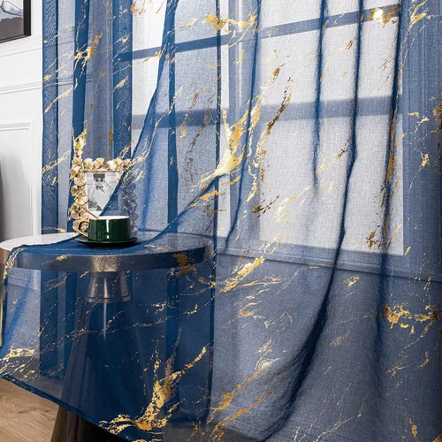 Vista 10 de Sutuo Home - Cortinas traslúcidas de mármol de 63 pulgadas de largo, juego de 2 paneles, con estampado de lámina de oro y bronceado metálico