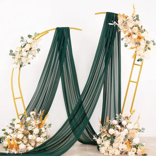 Vista 4 de Socomi Tela para Drapeado de Arco de Boda 3 Paneles 29" x 19 Pies Cortinas de Gasa Transparente Verde Esmeralda y Drapeados 6 Yardas para Ceremonia