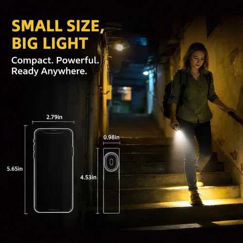 Vista 5 de BELNOR - Linterna LED recargable, linterna plana de bolsillo delgada de 700 lúmenes con COB magnético, luz UV, carga USB-C, mini linterna EDC Naranja