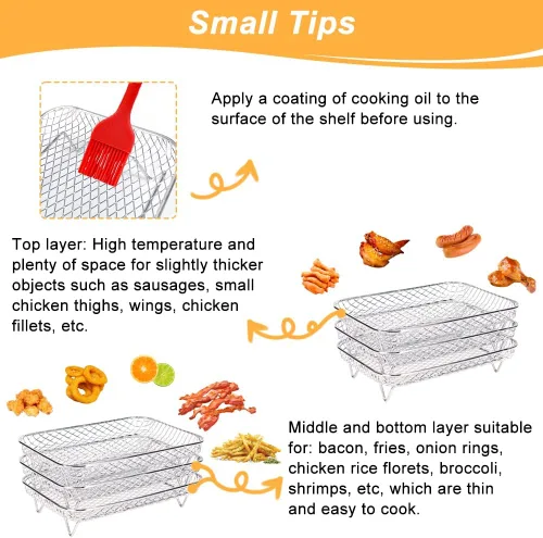 Vista 3 de BYKITCHEN Rejilla para freidora de aire para freidora de aire Ninja Dual Airfryer, 3 piezas apilables de acero inoxidable, accesorios rectangulares