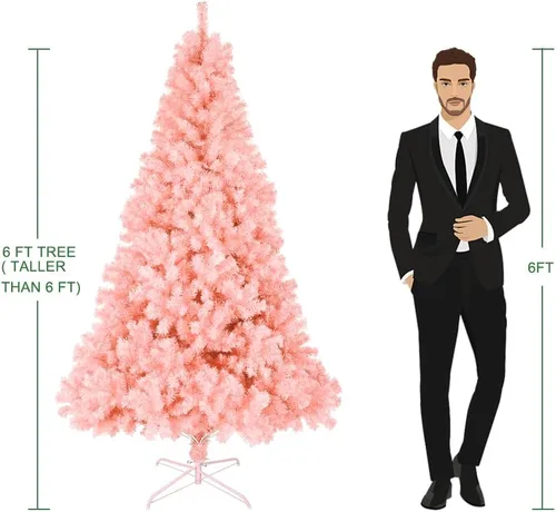 Vista 9 de Bonnlo - Árbol artificial completo de 6 pies, rosa, con 1,600 ramas, de Navidad, decoración navideña, con resistente base de metal