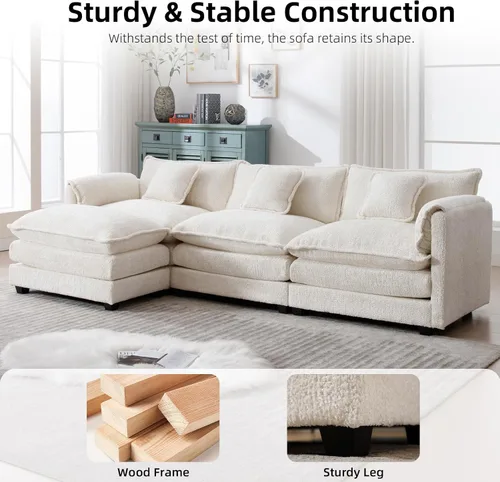 Vista 5 de GNIXUU Sofá Seccional en Forma de L de 112" Cloud Couch para Sala de Estar, Sofá Seccional Modular de Gran Tamaño con Otomana Móvil, Juego de Sofá