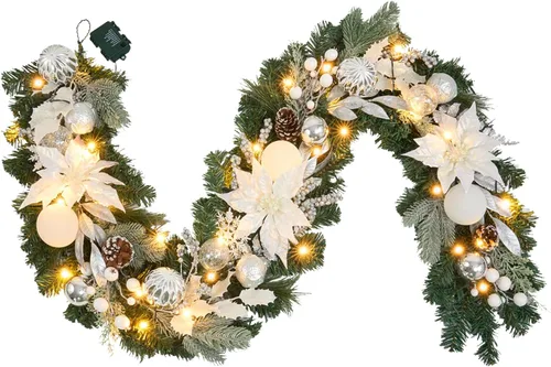 Vista 14 de Guirnalda de Navidad preiluminada de 1.83 metros con diseño de búfalo a cuadros en blanco y negro, decoración navideña con 30 luces LED, decoración