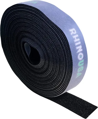 Rhino USA Rollo de Cinta de Gancho y Bucle – Resistente, Reutilizable, Sujetador Entrelazado No Adhesivo para Correas, Cables y Organización de