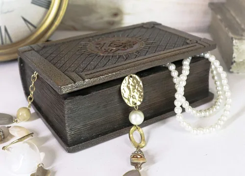 Vista 2 de Ebros - Caja de libros con bisagras, con símbolo masónico, cuadrado y brújula, moralidad ritual con bisagras, 5.75 pulgadas de largo, contenedor