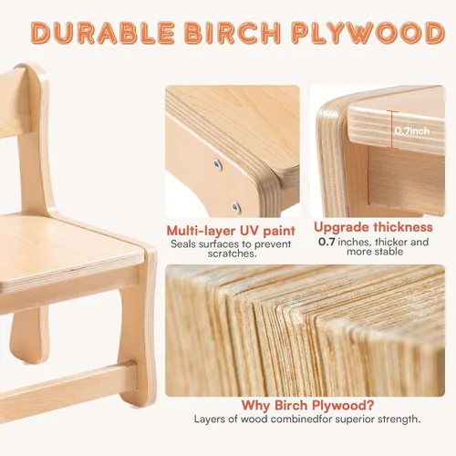 Vista 4 de ROBOTIME Sillas de madera para niños, 2 sillas para mesa para sala de juegos, muebles de madera para sala de juegos, muebles para niños para comer