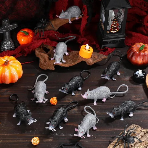 Vista 9 de DOITOOL 10 Pcs Realistic Prank Toy Mice Fake Rat Figures Halloween Decorations Haunted House Props Lifelike Plastic Rat Toys for Scary Pranks and