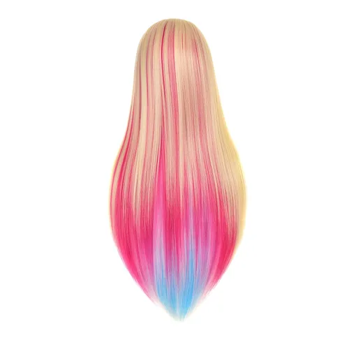Vista 4 de FUTAI - Cabeza de maniquí de 35 pulgadas con cabello sintético largo multicolor. Muñeca estilo maniquí para practicar trenzado, peinado, recogidos.