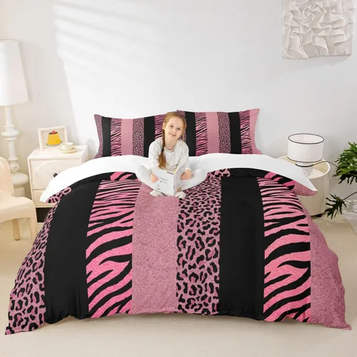 Vista 25 de Juego de funda de edredón para niños con estampado de leopardo, tamaño individual, juego de ropa de cama de moda de piel de guepardo abstracto