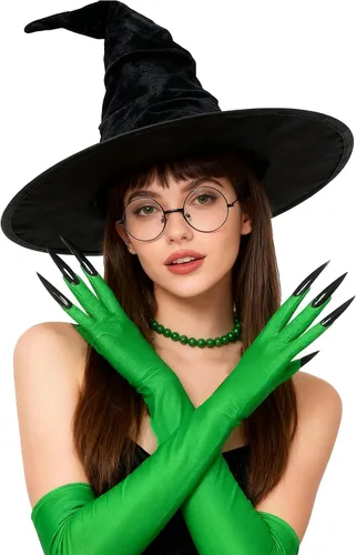 Sombrero de bruja de Halloween, disfraz de bruja, gafas con guantes para mujer, accesorios de cosplay de película de Halloween, suministros de