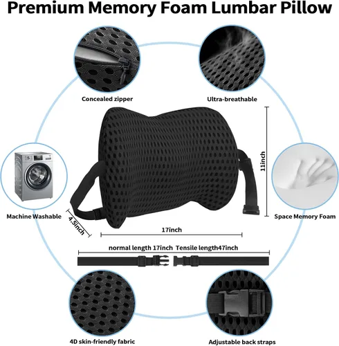 Vista 3 de Almohada de apoyo lumbar con correas ajustables para aliviar el dolor de espalda baja. Almohada de apoyo lumbar de espuma viscoelástica