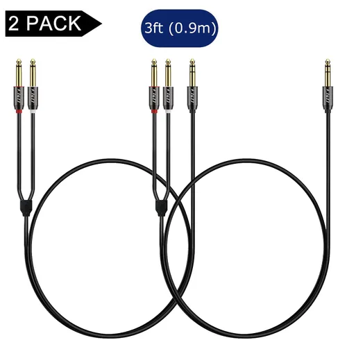 Vista 7 de J&D Cable de inserción estéreo TRS de 0.250 in y 1/4 de pulgada, carcasa de cobre chapada en oro, cable de conexión mono macho a macho, cable