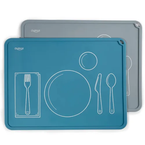 CHAMOS Montessori - Mantel individual para niños pequeños, alfombrillas de silicona para mesa de comedor, juego de 2 unidades, aprendizaje de mesa