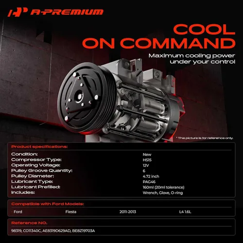 Vista 2 de A-Premium Compresor de Aire Acondicionado A/C con Embrague Compatible con Ford Fiesta 1.6L 2011-2013