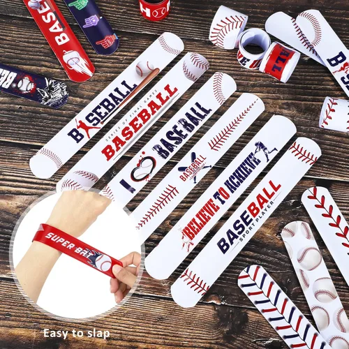 Vista 4 de durony 48 pulseras a presión con elementos de béisbol, pulseras deportivas para fiestas de béisbol, premios de aula, regalos de cumpleaños, tema