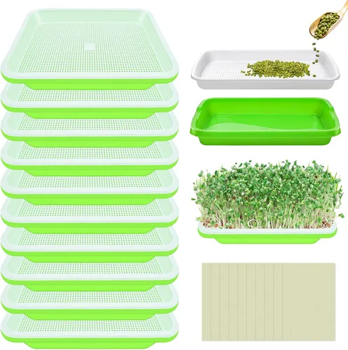 Legigo Paquete de 10 bandejas de germinación de semillas verdes, bandeja de germinación de cultivo sin tierra, bandeja de vivero sin BPA con papel