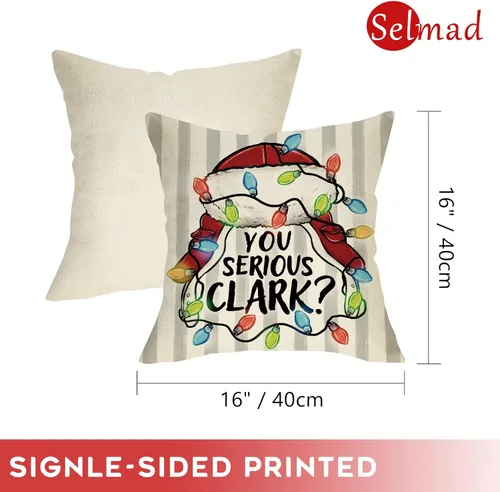 Vista 2 de Selmad Juego de 4 fundas de almohada para vacaciones de Navidad, 16 x 16 pulgadas, funda de cojín iluminada con diseño de Clark de Navidad