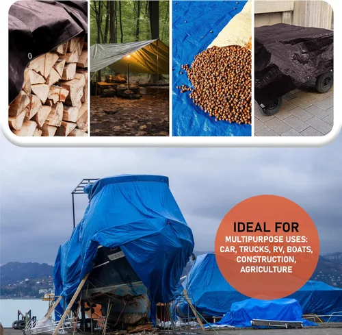 Vista 7 de Olympia Tools - Lona resistente de 0.709 in con ojales de metal y bordes reforzados, lona impermeable y resistente a los rayos UV