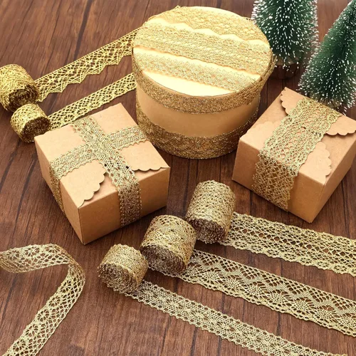 Vista 6 de Cinta de encaje vintage de 15 yardas para manualidades de costura, envoltura de regalos