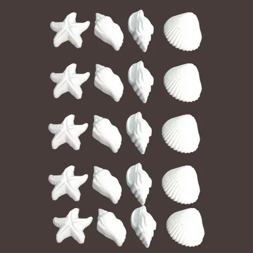 Vista 3 de Paquete de 24 decoraciones comestibles de conchas marinas blancas y estrellas de mar para decoración de pasteles, cupcakes, paletas con calcomanías