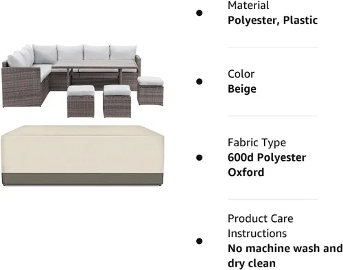 Vista 9 de Wisteria Lane Funda para muebles de exterior, impermeable, resistente e impermeable, funda rectangular para muebles de patio, 108 x 82 x 28