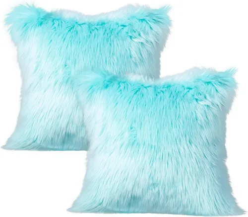 LIGICKY Juego de 2 almohadas esponjosas de color turquesa de la serie de lujo, fundas de almohada de piel sintética de color verde azulado suave