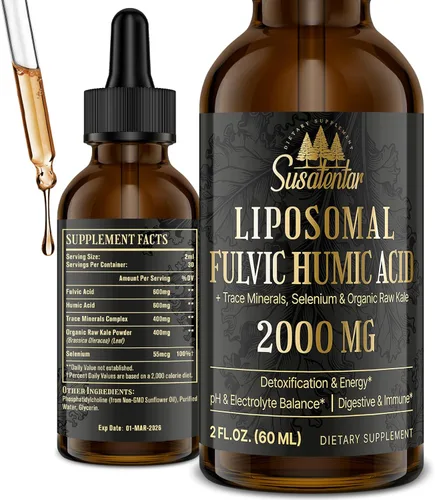 2000 mg de ácido fúlvico liposomal + ácido húmico + complejo de minerales traza – más potente que Shilajit, suplemento líquido de electrolitos con