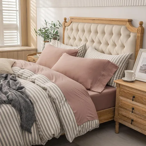 Vista 50 de PURE ERA - Juego de sábanas punto jersey de 4 piezas, 100% algodón, supersuaves, cómodas, transpirables, para colchones de hasta 20 pulgadas, Gris