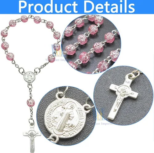Vista 3 de 24 piezas de rosario mini rosario para bautismo rosa/bautizo/primera comunión/dulce 15 / boda/recuerdos de bautizo