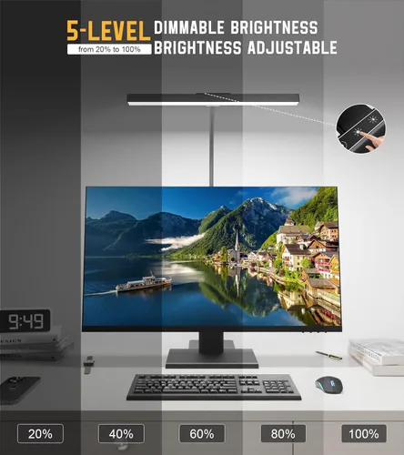 Vista 7 de Lámpara de escritorio para oficina en casa con base, luz de escritorio con cuello de cisne ajustable, adaptador USB de 12 W, control táctil, 5