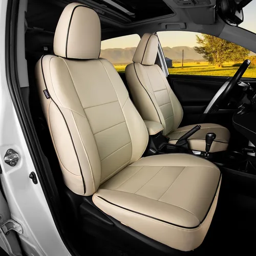 HKZ Fit RAV4 Hybrid - Juego de fundas de asientos de coche para Toyota RAV4 Hybrid 2013 2014 2015 2016 2017 2018 - Cuero (Beige)