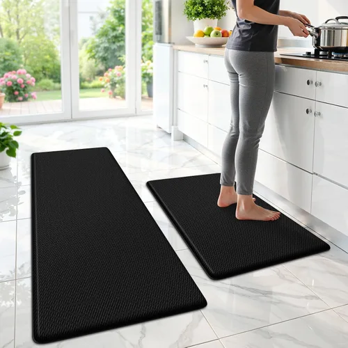 StepLively Tapete de cocina, 2 piezas, tapetes de cocina acolchados para piso, juego de alfombras de cocina antifatiga, tapete antideslizante para