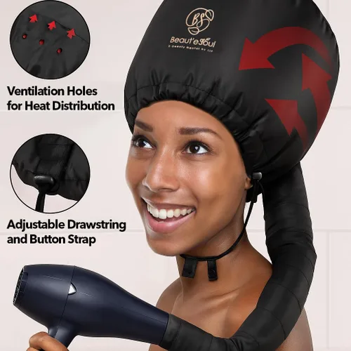 Vista 2 de BEAUT'E SEOUL - Accesorio para secador de pelo – Capucha grande y suave para secadores de pelo de mano, tapa de acondicionamiento profundo