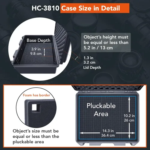 Vista 4 de Lykus HC-3810 - Funda rígida con inserto de espuma personalizable, tamaño interior de 14.96 x 11.02 x 5.3 pulgadas, adecuada para pistola, cámara
