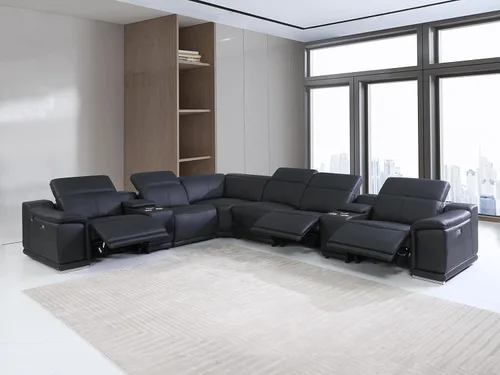 Vista 621 de BlackJack Furniture Venice - Sofá modular de cuero italiano de grano superior de 5 piezas con 3 reclinables eléctricos, reposacabezas ajustable