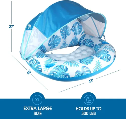 Vista 7 de COOLCOOLDEE New Upgraded Pool Chair Float with Shade,XL Pool Floats for Adults Heavy Duty,Inflatable Pool Chair Lounge Float with Cup Holder &
