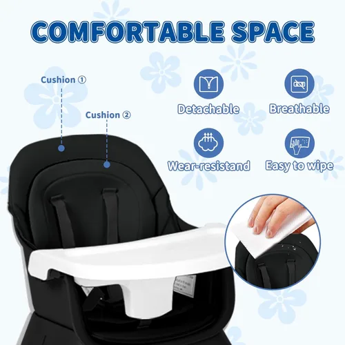 Vista 5 de Kinder King Silla Alta 8 en 1 para Bebé, se Convierte en Asiento Elevador para Comedor/Juego de Mesa y Silla para Niños/Mesa de Bloques